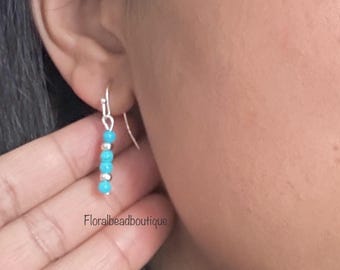 Turquoise Bead Drop Earrings: Dainty Dangle Earrings