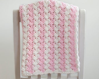 Pink and White Striped Baby Blanket, Crib Blanket,  READY TO SHIP Newborn Photo Prop