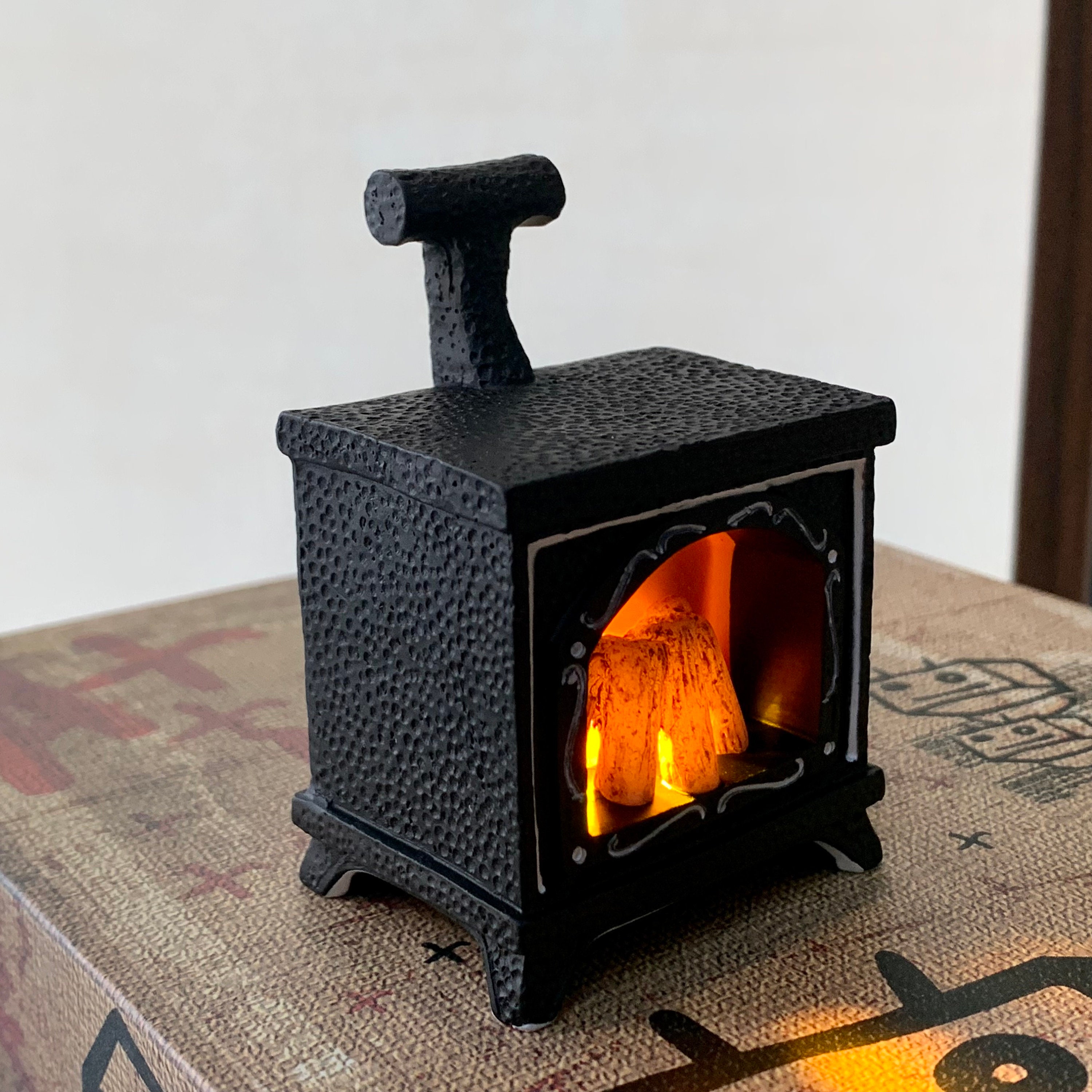 70MM Mini Burning Firewood Fireplace Night Light, Lit LED.