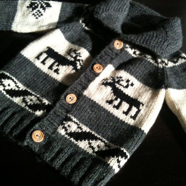 Childrens' Sweater, Custom Pure Wool, Cowichan Style, Deer, 6-12 months, 2 years