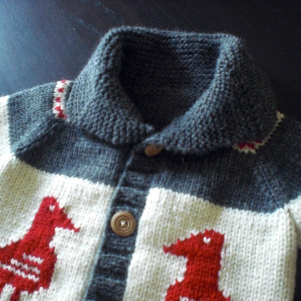 Children's Sweater, Wool Cowichan Style, Custom Made, Eagle Motif, Sizes 6-12 mos, 2 years