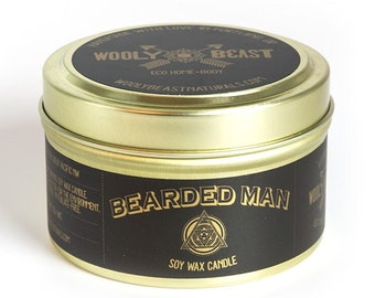 All Natural Soy Candle - Bearded Man Masculine Candle Infused with Cinnamon and Cedarwood Scent - Travel Candle Great Gift for Nature Lovers