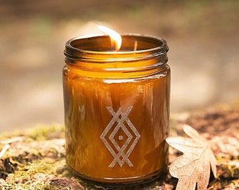 Nordic Woodsman Soy Candle - Pine, Cedarwood, Leather - Laser Etched Viking Runes