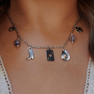 Custom Silver Charm Necklace, Dainty Starburst Cable Chain, Build Your Own Charm Necklace, Charm Bar, Stainless Steel, Charm Jewelry