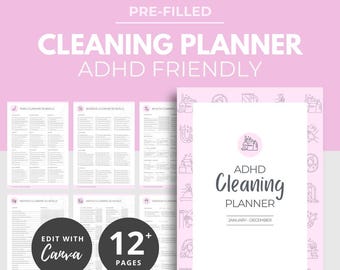 ADHD Cleaning Planner, Editable Canva Cleaning Schedule, Printable Cleaning Planner, Organiser Planner, Weekly Cleaning, Daily Cleaning