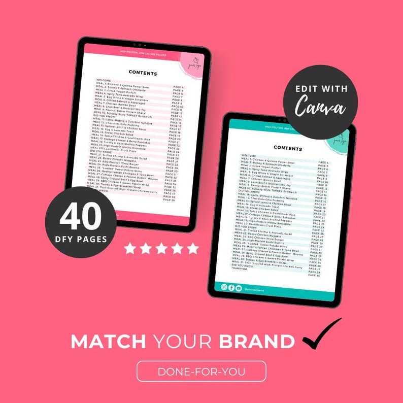 High Protein Low Calorie Recipes, DFY Meal Guide, Canva eBook Template, Fitness eBook Template, DFY Health Coaching Resource, DFY Meal Plan image 7