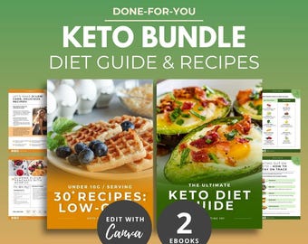 Guide to Keto Bundle, Keto Recipes, Keto Diet Guide, Canva Ebook Template, Health Coach Content PLR, Low Carb Recipes, DFY Recipe Template