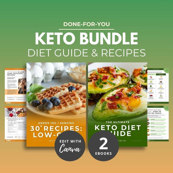 Guide to Keto Bundle, Keto Recipes, Keto Diet Guide, Canva Ebook Template, Health Coach Content PLR, Low Carb Recipes, DFY Recipe Template