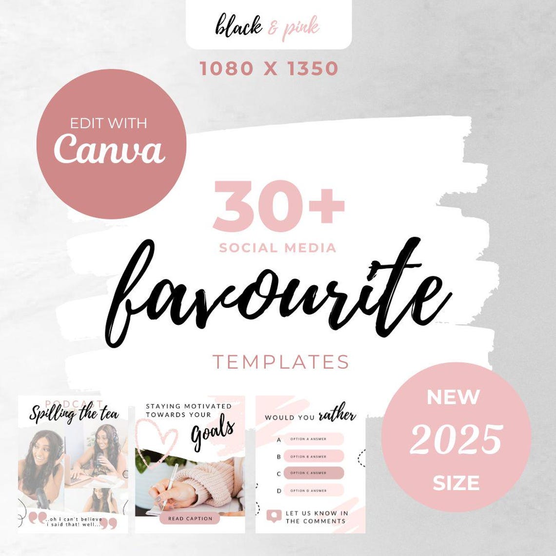 30+ New Instagram Size Post Templates Black Blush Pink Social Media ...