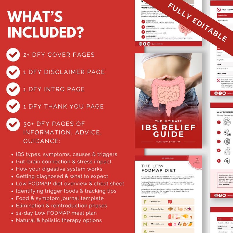 IBS Relief Guide, Low FODMAP Diet Plan, Canva Ebook Template, Health ...