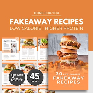 30 recetas bajas en calorías para llevar, recetas ricas en proteínas, recetas para perder grasa, plantilla de nutrición, libro electrónico de coaching de salud, plantilla de libro electrónico de Canva DFY PLR