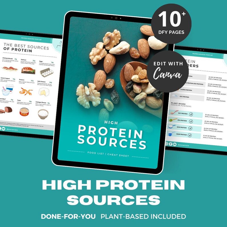 High Protein Foods Sheet, Canva Template, Nutrition Handout, Healthy Diet Eating, Weightloss, Protein Sources, Nutrition PLR, Food Chart image 5