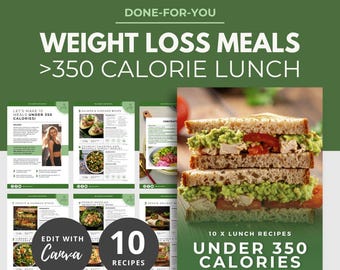 Comidas de 350 calorías, libro de recetas listo para usar, plantilla de libro electrónico de Canva, recurso de coaching de salud, PLR de nutrición saludable, libro de cocina para bajar de peso, preparación de comidas