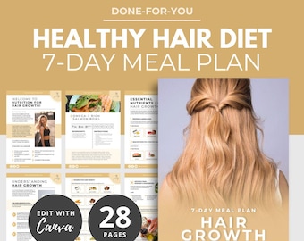 Nutrition For Healthy Hair Growth, Hair Loss Guide, Healthy Recipes, Canva Ebook Template, Nutrition template, Wellness Ebook PLR, Meal Plan