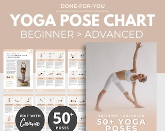 Yoga Pose Exercise Chart, yoga instructions, yoga exercise poster, yoga illustrations, workout plan, canva Template DFY PLR, beginner yoga