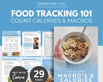 Macronutrients and Calories Guide, DFY How to count calories and macros, nutrition coaching template, DFY Guide, Canva Template, Fitness DFY