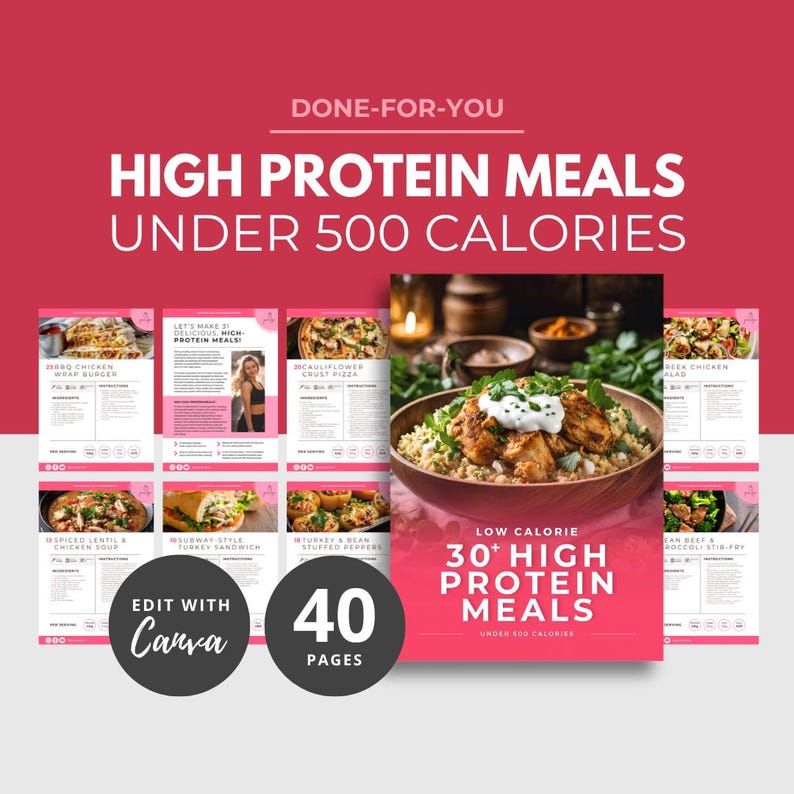 High Protein Low Calorie Recipes, DFY Meal Guide, Canva eBook Template, Fitness eBook Template, DFY Health Coaching Resource, DFY Meal Plan image 9