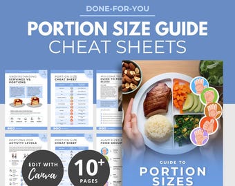 Portion Size Guide Cheat Sheet, Canva Template, Serving Size Guide, Healthy Diet Eating, Weightloss, Protein Carbs Fats, Nutrition PLR DFY