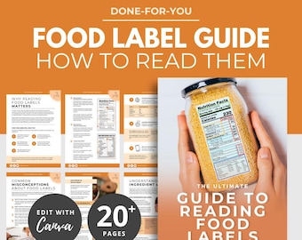 Guide to Reading Food Labels, Nutrition eBook template, health coaching resources, Fitness PLR, Nutrition PLR, Canva Ebook template, DFY