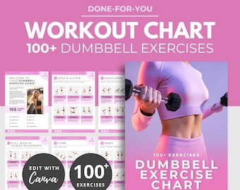 Dumbbell Workout Chart, Exercise Chart, exercise instructions, exercise poster, exercise illustrations, workout plan, canva Template DFY