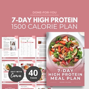 7-Day High Protein Meal Plan 1500 Calories, Editable Canva Template, Nutrition ebook template, Health Coaching PLR, Nutrition Coaching, DFY