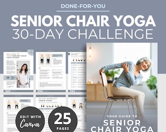 Chair Yoga for Seniors, Senior Chair Exercise Plan, exercise instructions poster, elderly exercise illustrations, canva Template DFY PLR