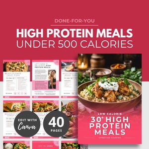 High Protein Low Calorie Recipes, DFY Meal Guide, Canva eBook Template, Fitness eBook Template, DFY Health Coaching Resource, DFY Meal Plan