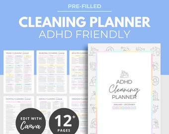 ADHD Cleaning Planner, Editable Canva Cleaning Schedule, Printable Cleaning Planner, Organiser Planner, Weekly Cleaning, Daily Cleaning