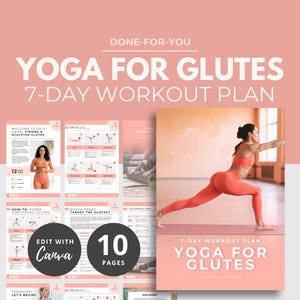 Yoga Exercises for Glutes, yoga instructions, yoga exercise poster, yoga pose illustrations, glute workout plan, canva Template DFY PLR
