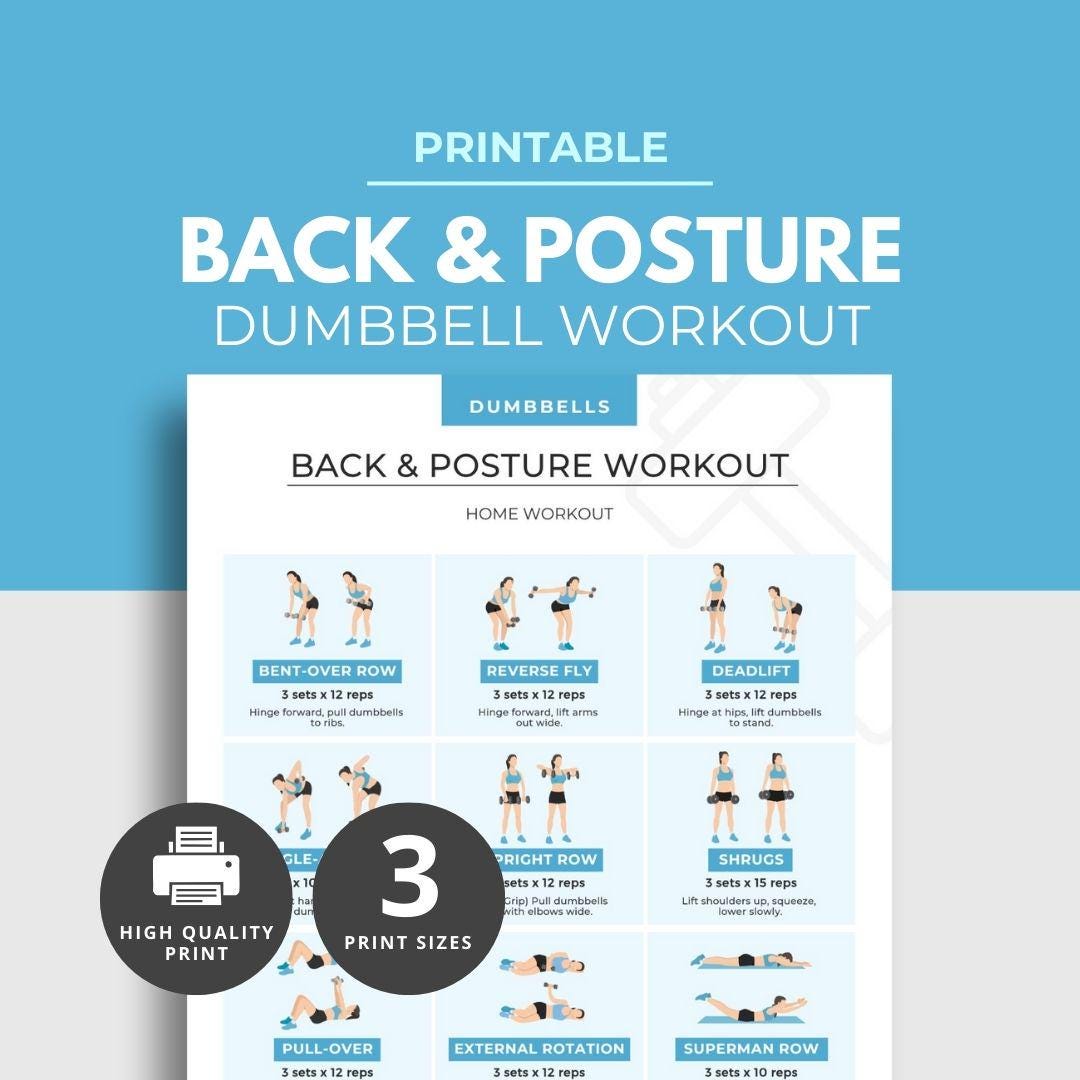 Dumbbell Back & Posture Workout, Printable Home Workout Poster, Upper ...