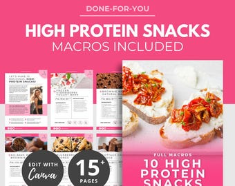 10 recetas de snacks ricos en proteínas, plan de comidas DFY, plantilla de libro electrónico de Canva, plantilla de libro electrónico de fitness, recurso de coaching de salud, plantilla de libro de recetas
