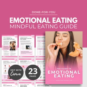 Guide to Emotional Eating, Mindful Diet, nutrition templates, health coach template, lead magnet, eBook template CANVA, DFY PLR content