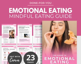 Guide to Emotional Eating, Mindful Diet, nutrition templates, health coach template, lead magnet, eBook template CANVA, DFY PLR content
