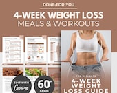 4 Week Weight Loss Guide, Canva Nutrition Template, Done for You eBook Template, Fat Loss Nutrition Plan, Workout Template, PLR, Meal Plan