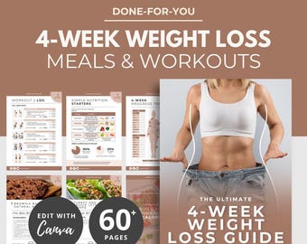 4 Week Weight Loss Guide, Canva Nutrition Template, Done for You eBook Template, Fat Loss Nutrition Plan, Workout Template, PLR, Meal Plan