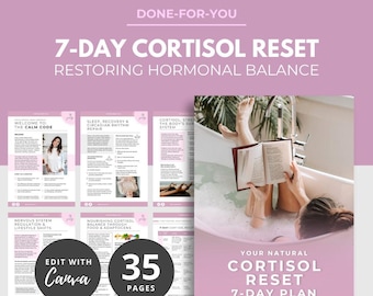 Cortisol Reset Guide, Low Cortisol Plan, Stress Relief Guide, Canva Ebook Template, Womens Hormones Ebook, hormone support, health coach DFY