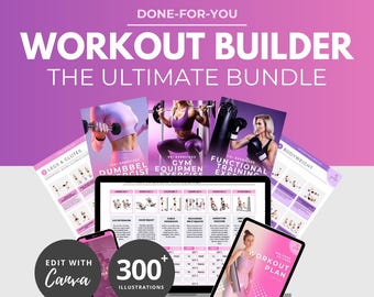 Custom Workout Builder, Exercise Chart, exercise instructions, canva template, exercise illustrations, canva workout plan template, DFY PLR