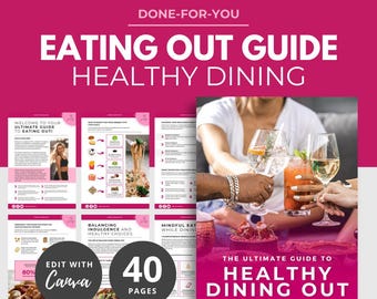 Healthy Eating Out Guide, Dining Out, nutrition templates, fitness template, lead magnet, eBook template CANVA, DFY content, Nutrition PLR
