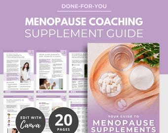 Guide des suppléments pour la périménopause et la ménopause, aimant à prospects pour coachs de santé, ebook prêt à l'emploi, coaching bien-être, santé à la ménopause, modèle d'ebook Canva