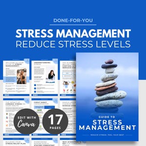 Stress Management Guide, nutrition templates, health coach template, lead magnet, eBook template CANVA, DFY PLR content, Wellness Template