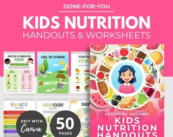Kids Nutrition Handouts, Kids Nutrition Worksheets, Children Healthy Eating, Canva Ebook Template, Nutrition template, School Worksheet PLR
