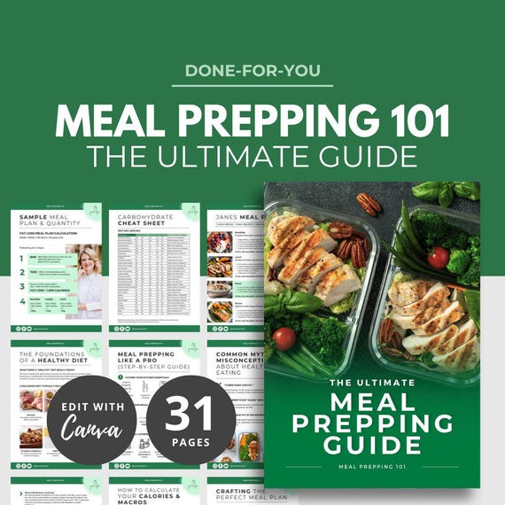 Meal Prepping Guide, DFY meal prep, nutrition ebook template, DFY Guide, Canva Template, Fitness dfy, Fitness PLR, fitness coach template,