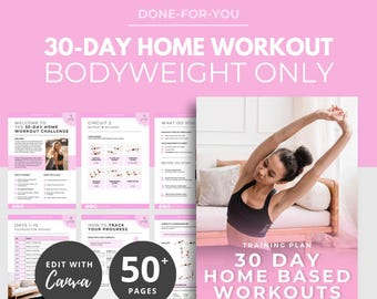 30-Tage-Heimtrainingsprogramm, PLR Digital Produkte, Canva eBook Vorlage, Done For You, Workout-Vorlage, Trainingsplan, Heimtraining DFY