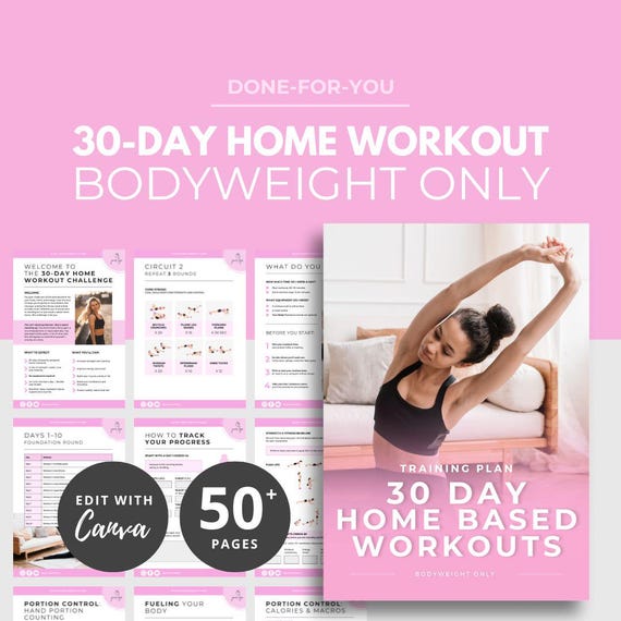 30-day Home Workout Program, PLR Digital Products, Canva eBook Template, Done For You, Workout Template, Workout Plan, Home Workout DFY