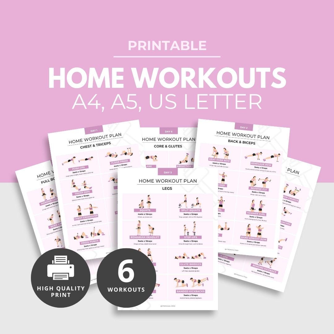 Home Workout Plan, Printable 7 Day Fitness Guide, Dumbbell Bodyweight ...