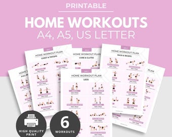 Plan de entrenamiento en casa, Guía de fitness imprimible de 7 días, Ejercicios con mancuernas, Rutina de glúteos en PDF, Planificador de fitness