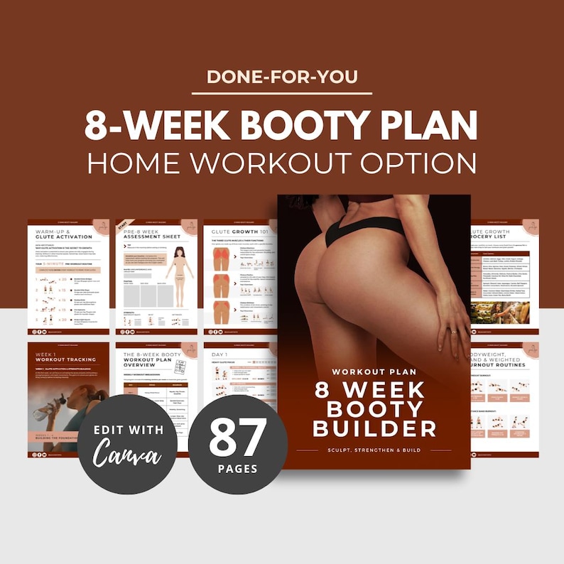 8 Week Booty Builder, glute workout plan, home workout plan, Canva eBook Template, Fitness eBook Template PLR, DFY Health Coaching Resource image 9