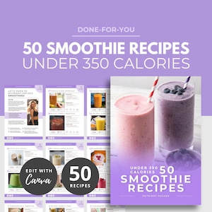 Recetas de batidos bajos en calorías, Guía de comidas DFY, Plantilla de libro electrónico de Canva, Plantilla de libro electrónico de fitness, Recurso de coaching de salud DFY, Plan de comidas PLR DFY