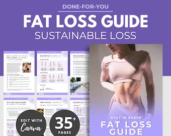 Guía de pérdida de grasa sostenible, plantilla de nutrición de Canva, plantilla de libro electrónico listo para usar, plan de entrenamiento rápido para perder grasa, plantilla de plan de fitness, PLR