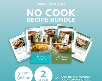 No-Cook Recipe Bundle, Healthy Recipes, Weight Management Cookbook, Canva eBook Template, DFY Health Coaching Resource, Quick Recipes